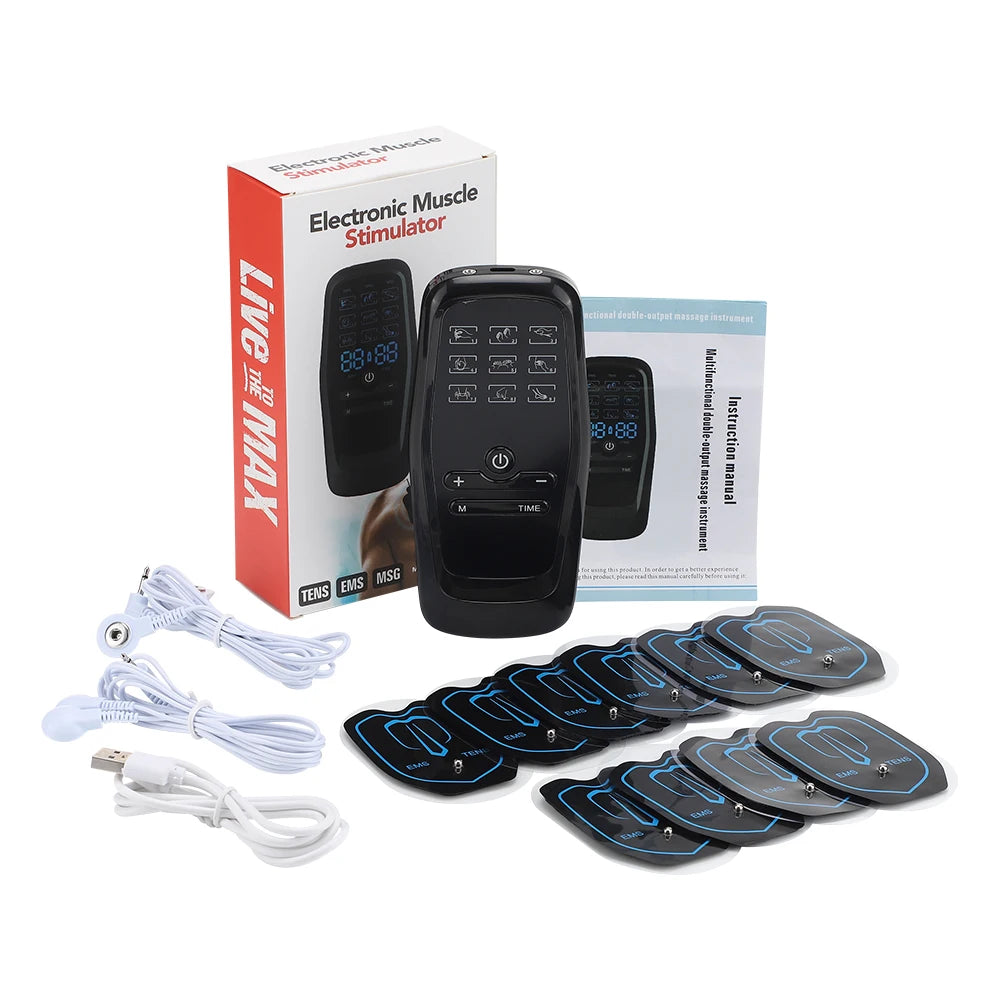 9 Mode Electric Tens Muscle Stimulator Ems Acupuncture Face Body Massager Digital Therapy Herald Massage Tool Electrostimulator