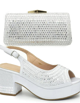 African Women's Evening Shoe for the Wedding Fashion Platform Pump Block Heel Comfortable Party Women Shoes and Bags Set