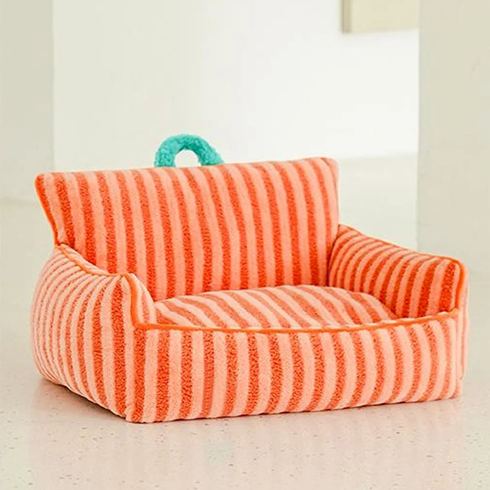 Plush Striped Cat Bed Sofa Cushion