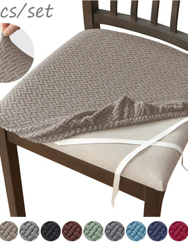 4pcs/set Stretch Dining Chair Seat Covers Jacquard Elastic Upholstered Chairs Cushion Slipcover Anti-Dirty Protector Removable