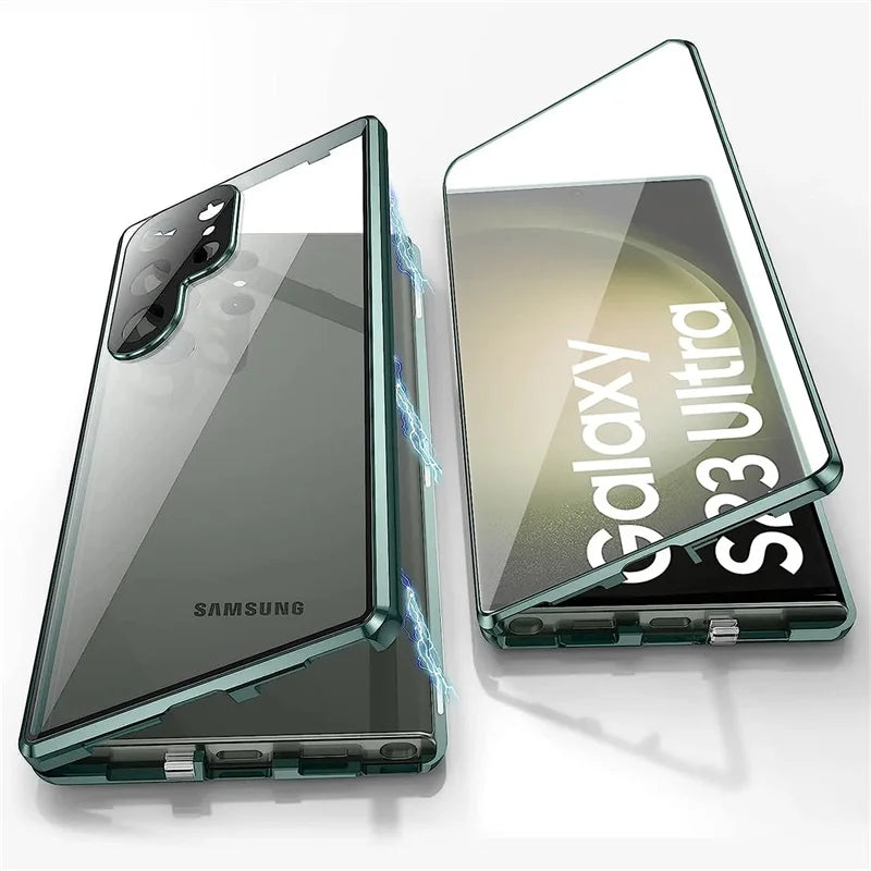 For Samsung Galaxy S24 S23 FE S22 Ultra S24 Plus Full Lens Protection 360 metal Double-sided Glass Buckle Lock Shell