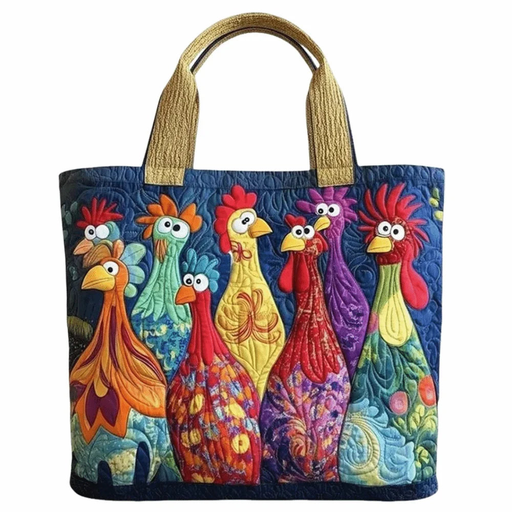 Vintage Quilted Canvas Tote Bag Large Capacity 3D Printed Travel Handbag