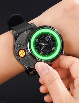 Night Light Watch Windproof True Dial Tungsten Wire Lighter Flameless Multif-unctional Luminous Watch Lighter Men's Gift