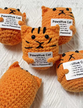 3 Pcs Positive Energy Cat Hug Pocket Doll Mini Handmade Plush Wool Knitting Doll With Card Funny Christams Gift Home Room Decoration