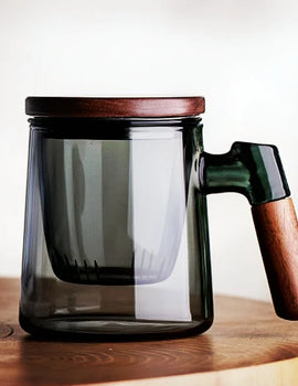 400ml Walnut Wooden Handle Lid Filter Glass Tea Cup Tea Water Separation Scented Tea Cup Office Flower Tea Separation Tea Mug