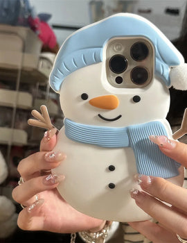 INS 3D Cartoon Snowman Scarf Winter Phone Case For iPhone 16 15 13 14 Pro Max Christmas Carrot Cute Lovely Soft Silicone Cover