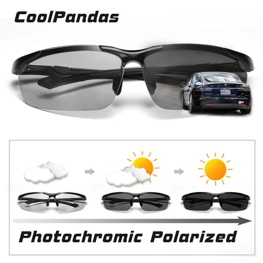 Aluminum Rimless Photochromic Polarized UV400 Day Night Driving Sunglasses for Men Women