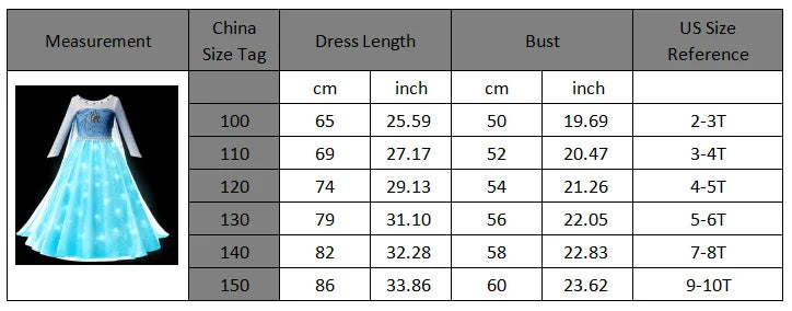 Frozen Elsa Snow Queen Princess Girls LED Light Up Dress Halloween Carnival Clothing Party Cosplay Costume
