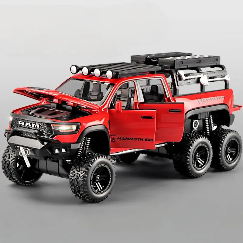 1:32 Dodge Tyrannosaurus Rex RAM 1500 TRX 6*6 Warlord Alloy Miniature Car Diecast Metal Scale Model Sound & Light Toy Car