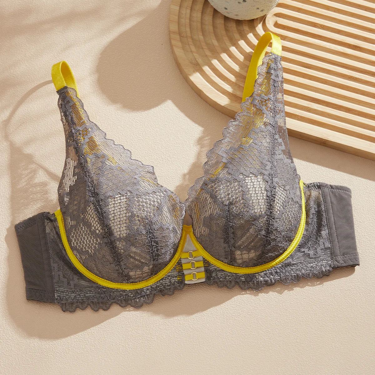 Womens French Lace Plunge Underwire Push Up Bra