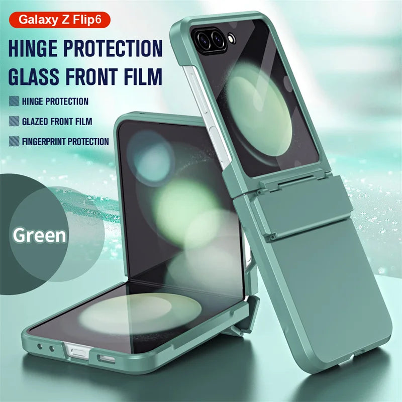For Samsung Galaxy Z Flip 6 5 Flip5 Case Luxury Matte With Mirror Film Folding Hinge Shockproof Protection Hard Cover accessory