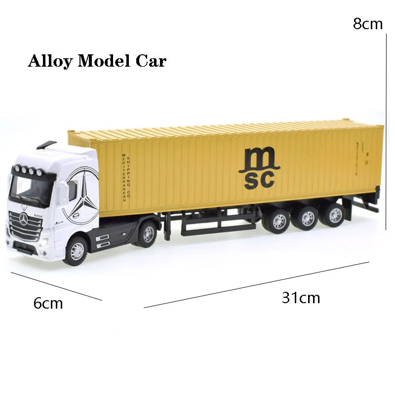 1:50 Diecast Alloy Truck Head Model Toy Container Truck Pull Back With Light Engineering Transport Vehicle Boy