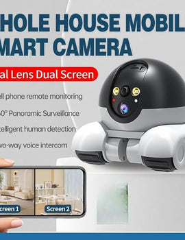 Security Camera Dark Vision Robot Camera On Wheels Two Way Video Call Camera Double Lens Waterproof for Home Indoor Outdoor