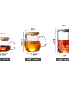 Creative Glass Tea Infuser Cup With Filter Transparent Flower Teacup Handle Bamboo Lid Heat-resistant Fruit Tea Mug Drinkware