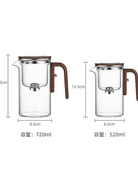 One Click Switch Tea Separation Filtration Glass Tea Pot Wood Handle Tea Water Separation Inner Container Teapot