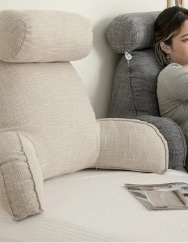 Reading Study Pillow,Bed Wedge with Arms and Pockets Bolster Back Support, Lumbar for Sofa,Office Chair Decorative Pillow