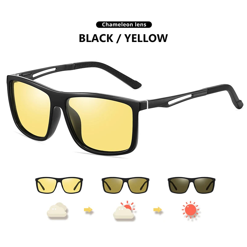 Square Retro Photochromic Polarized UV400 Purple Lens Sunglasses for Men Women