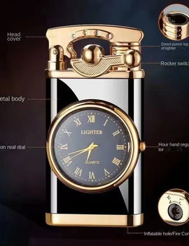 Rocker Arm Dial Metal Gas Lighters Jet, Butane Torch, Real Watch Lighter, Cigarette Cigar Lighter, Smoking Gadgets for Men