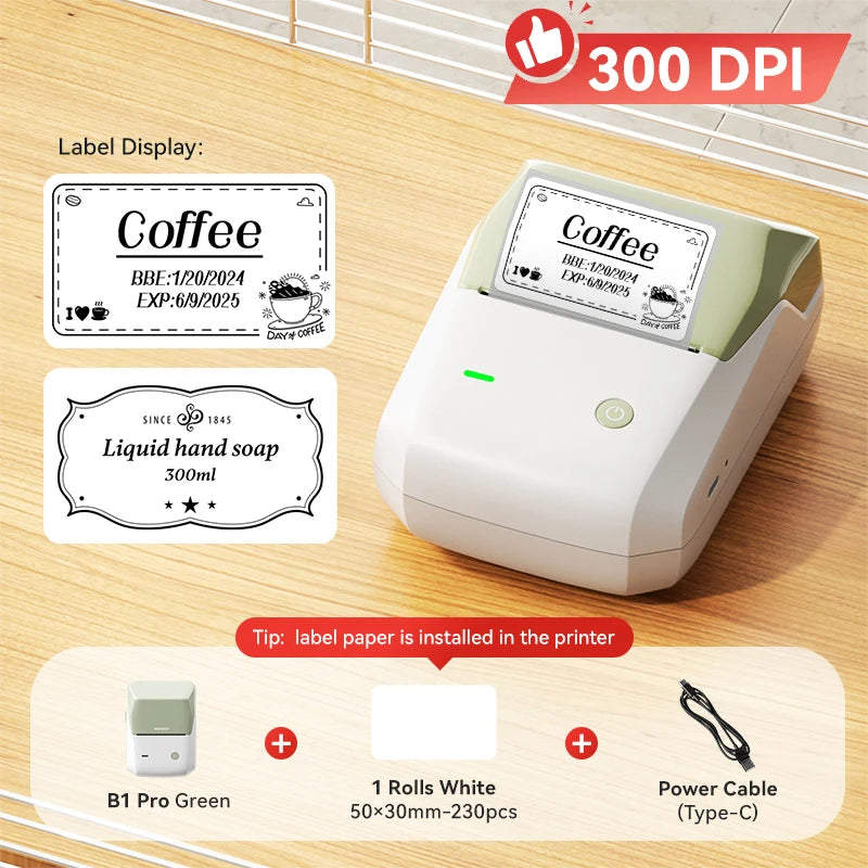 B1 Pro Thermal Label Printer 300DPI, Bluetooth Wireless Inkless Sticker Maker 20–50mm, Red & Black Label Printer for Home & Business