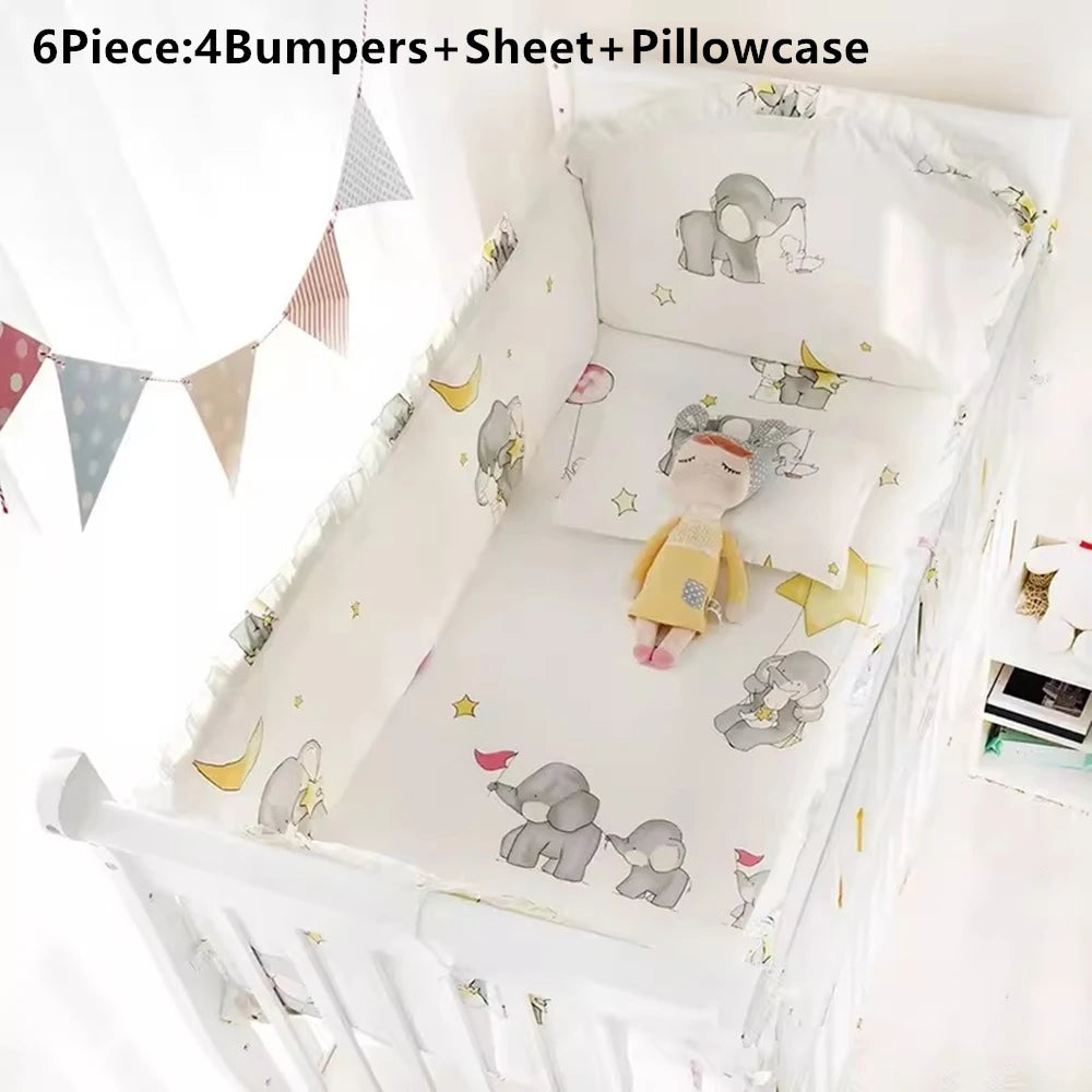 6/9-Pcs Cartoon Print 100% Cotton Crib Bedding Set – Boys’ to Nursery Decor (120x60/120x70cm)