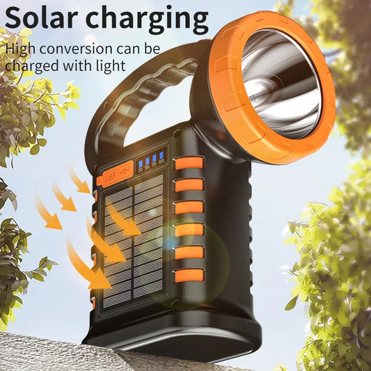 Portable Solar Rechargeable Handheld Work Light Multi-Function LED Camping Emergency Patrol Flashlight