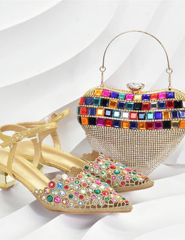 Italian Shoes and Bags Matching Set Rhinestones African Pointed Toe Women High Heel Evening Party Pumps Wedding Shoes Bride