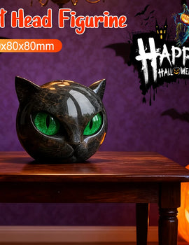 Green Eyes Cat Head Sculpture 3D Resin Healing Stone Marble Texture Cats Figurines Sculpture Gifts for Cat Lovers Women Men