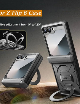 For Z Flip 7 FE/Z Flip 6 Cases Built-in Ring Stand with Magsafe Full Coverage Hinge Protection Screen Protector Cover