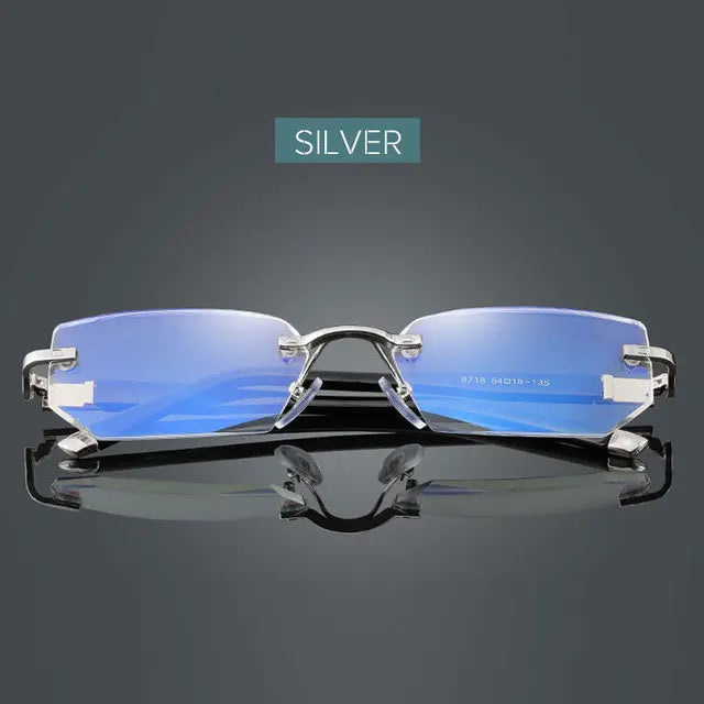 Rimless Diamond Cut Reading Glasses with Silver Alloy Frame
