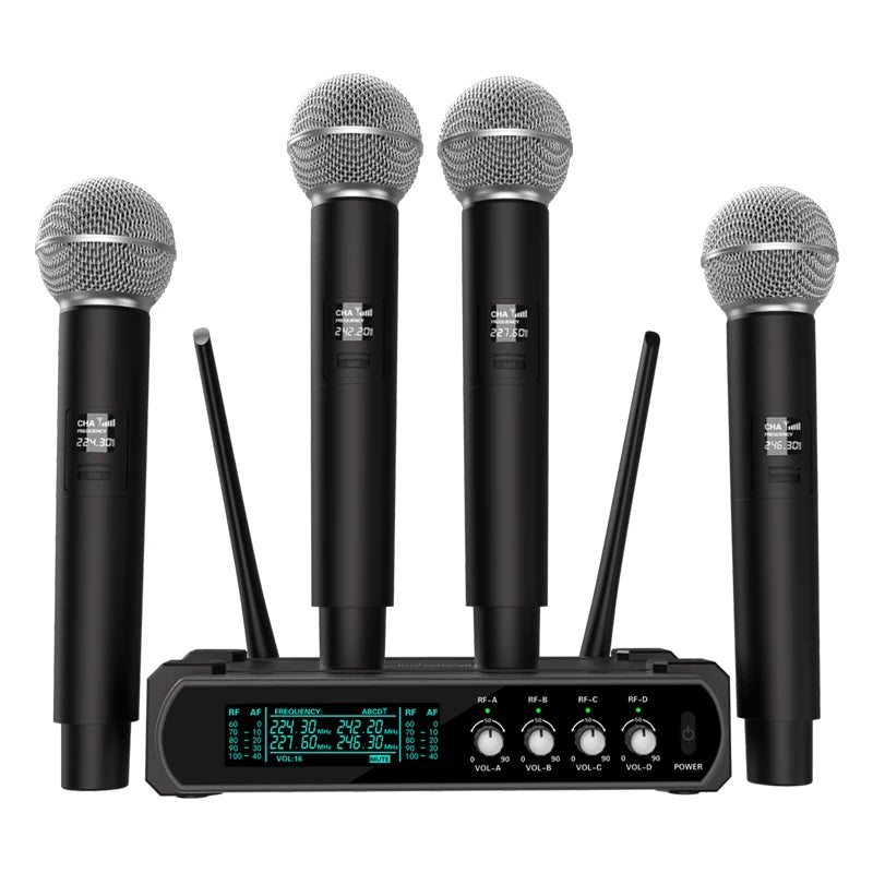 4 Channel UHF Wireless Handheld Microphone System for Karaoke Events and Performances