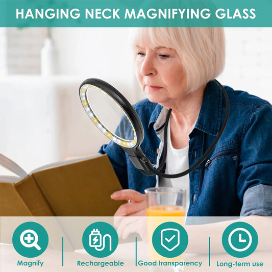Neck Wear Magnifying Glass 5X LED Light Reading Magnifier