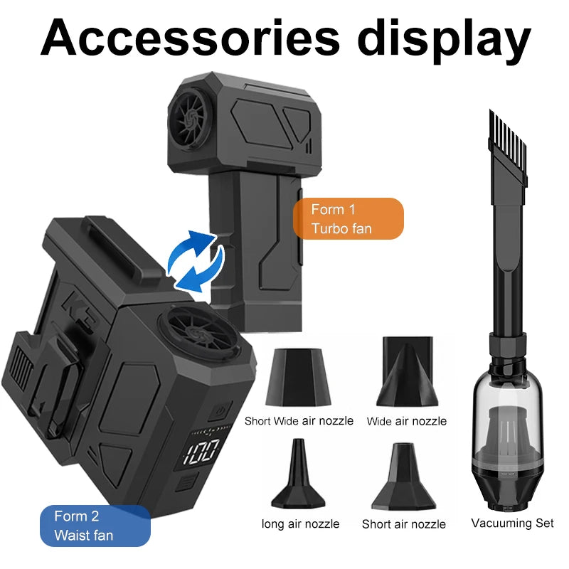 2 In 1 Waist Fan Turbo Jet Air Blower Cordless Air Duster With LED Display