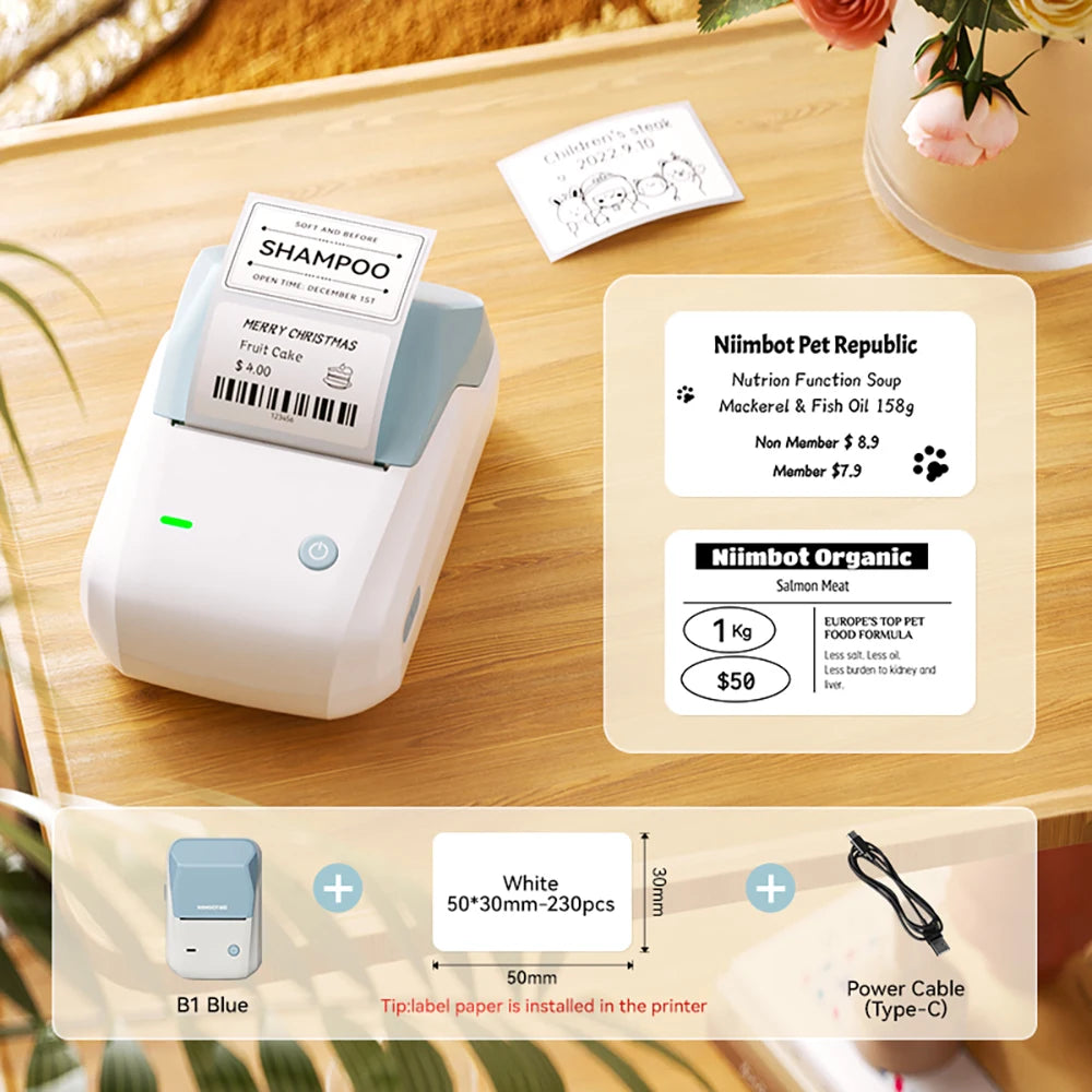 B1 Portable Label Printer, Bluetooth Wireless Mini Thermal Label Maker 20–50mm, Inkless Sticker Printer for Home & Business