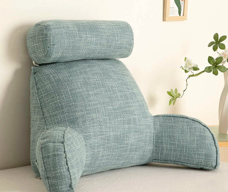 Reading Study Pillow,Bed Wedge with Arms and Pockets Bolster Back Support, Lumbar for Sofa,Office Chair Decorative Pillow