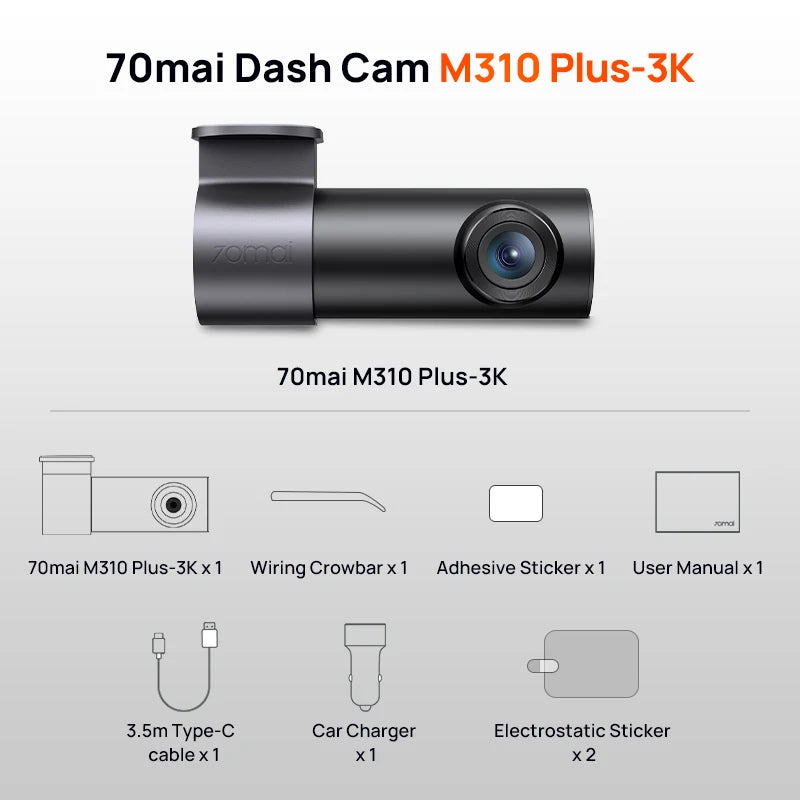 Dash Cam M310 Plus 3K 1620P Car DVR – Voice Control, 139° Wide Angle, WDR Night Vision, WiFi, Parking Monitor