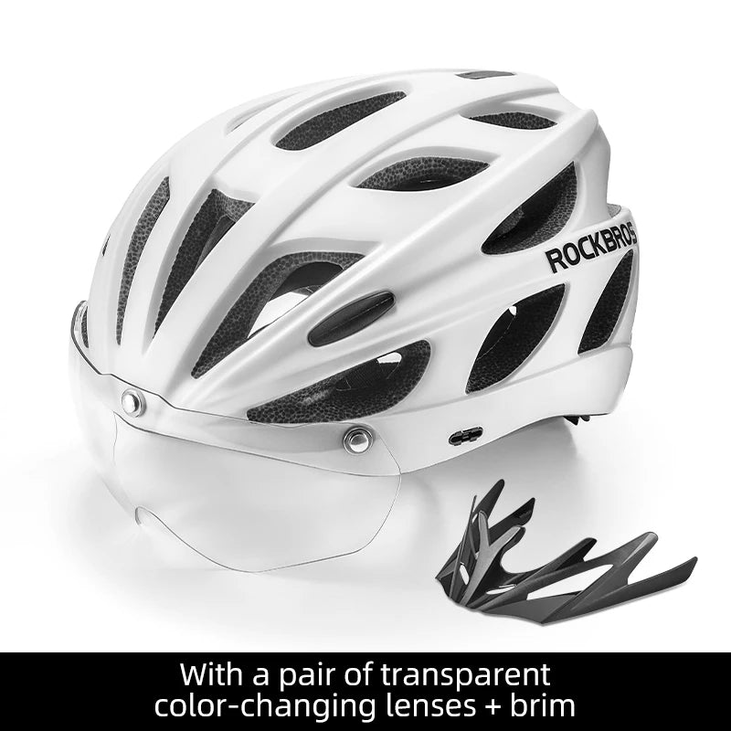 Bike Helmet with Photochromic Len Visor Wind-breaking Brim Bike Helmet Adult MTB Road Riding Cycling Helmet