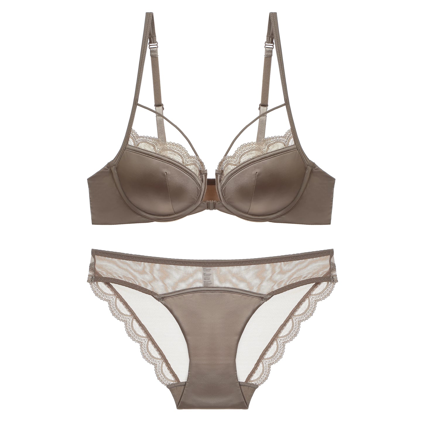 Womens French Lace Front Closure Push Up Bra and Brief Set