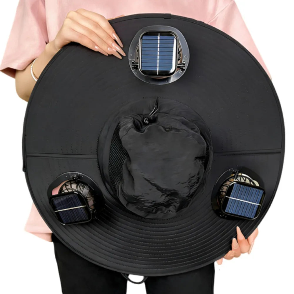 Three Fan Solar Cooling Sun Hat With USB Charging