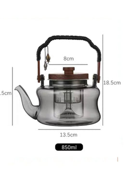 850ml Wooden Handle Glass Teapot with Infuser Household Heat-Resistant Brewing Tea Coffee Pot Kungfu Tea Set Teaware