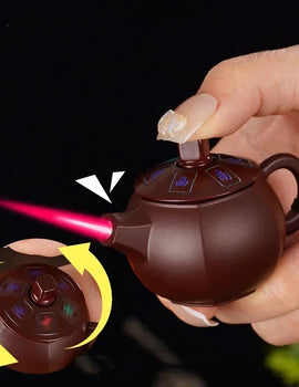Creative Teapot Gas Lighter Adjustable Flames with Playing Inflation Windproof Red Flame Cigarette Accessories Unique Gift