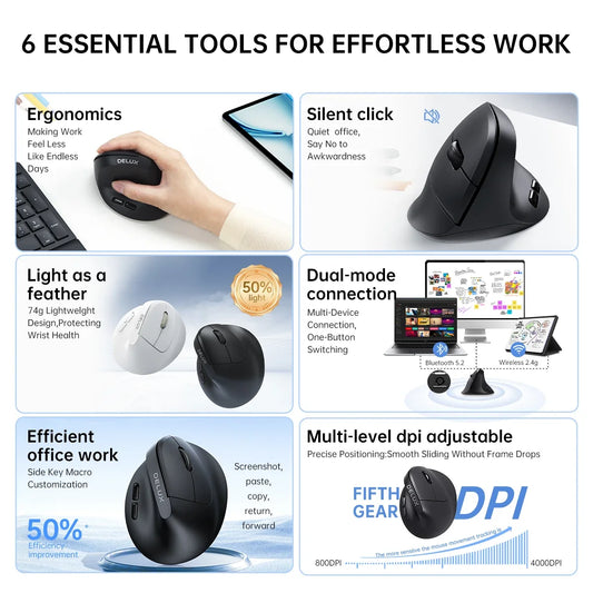 M618 Air Ergonomic Vertical Wireless Mouse – Rechargeable Silent Click, 2400 DPI