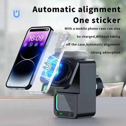 Bluetooth speaker charger with five in one speaker and wireless fast charging suitable for Apple Aeries phones/headphones/watche