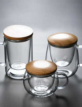 Creative Glass Tea Infuser Cup With Filter Transparent Flower Teacup Handle Bamboo Lid Heat-resistant Fruit Tea Mug Drinkware