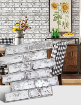 3D Tile Stickers, 3D Whitewash Brick Textures, Matte, 30cm x 30cm, Water and Mold Resistant, for Living Room Kitchen Wall Update