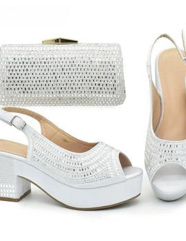 African Women's Evening Shoe for the Wedding Fashion Platform Pump Block Heel Comfortable Party Women Shoes and Bags Set