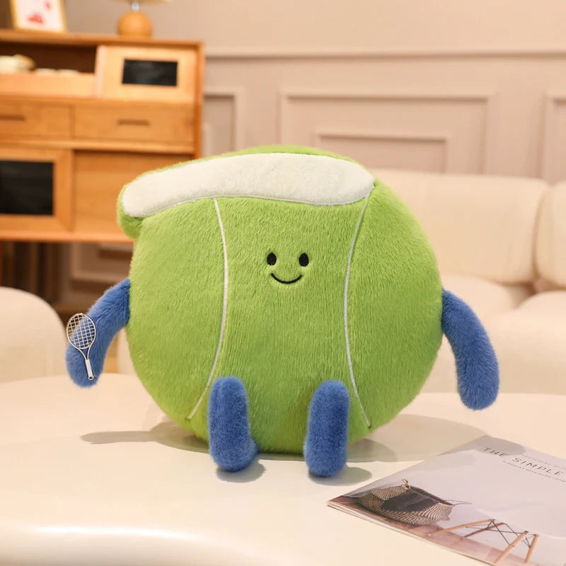 Tennis Racket and Ball Plush Soft Sports Pillow