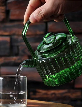 300ml Green Bamboo Shape Glass Teapots With Filter Flower Puer Herbal Tea Brewing Pot Kung Fu Tea Set Teaware