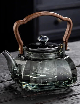 1000ML Octahedral Heat Resistant Glass Teapot Steaming and Boiling Dual-use Lifting Beam Tea Pot Glass Kettle Kung Fu Tea Set