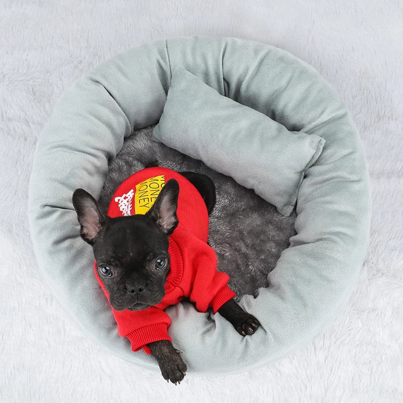 Washable Plush Pet Bed Sofa Gray for Dogs and Cats