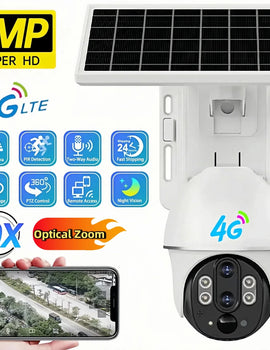 Outdoor Solar 4G Camera 10X Optical Zoom Night Vision Battery CCTV Monitor PIR Human Detection Waterproof Security Video Camera